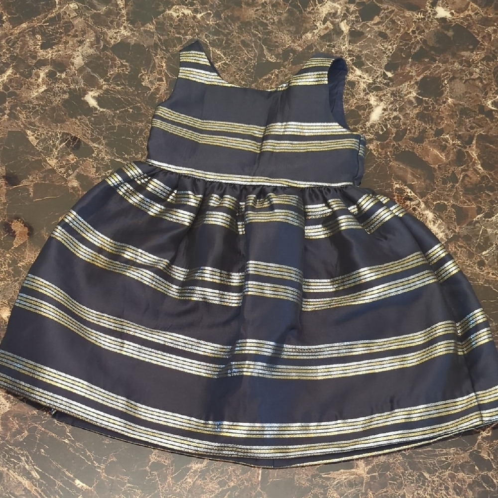 Elegant Navy and Gold Striped Kids Dress